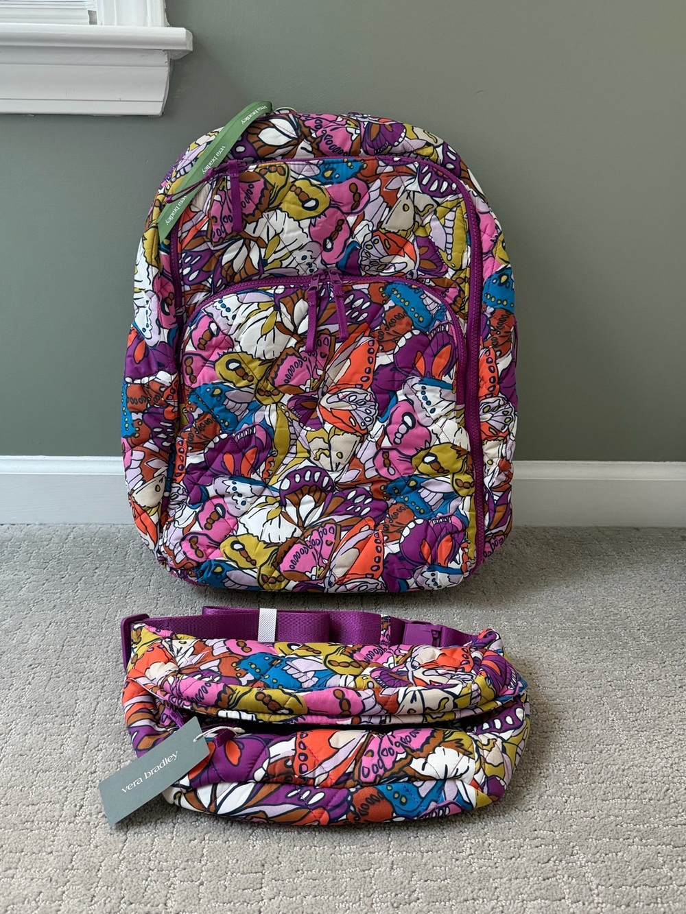 Vera Bradley set - Westover Hybrid Backpack & Portnoy Belt Bag - Flutter print